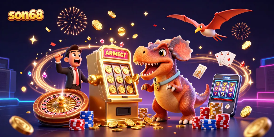 son68 casino scene featuring pachycephalosaurus winning coins from a jackpot