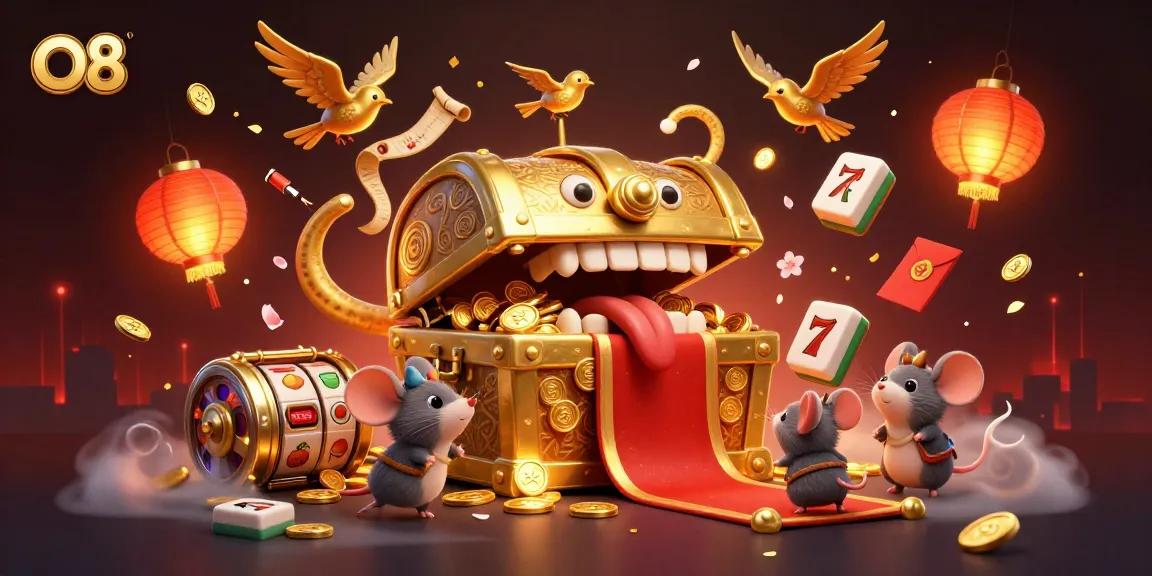 O8 draws players in with a treasure chest and vibrant casino-themed elements.