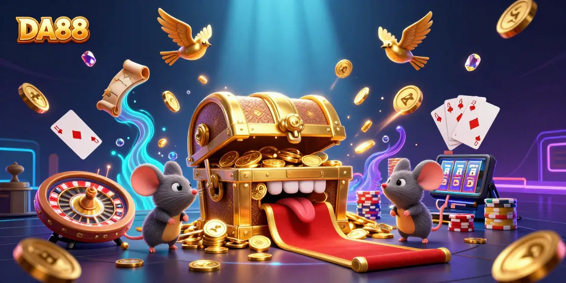DA88 engages players with colorful slots and dazzling treasures in a vibrant casino scene.