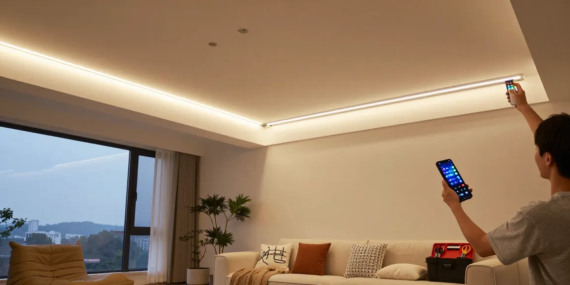 Instalare banda led de calitate premium într-un interior modern, creând o atmosferă plăcută.