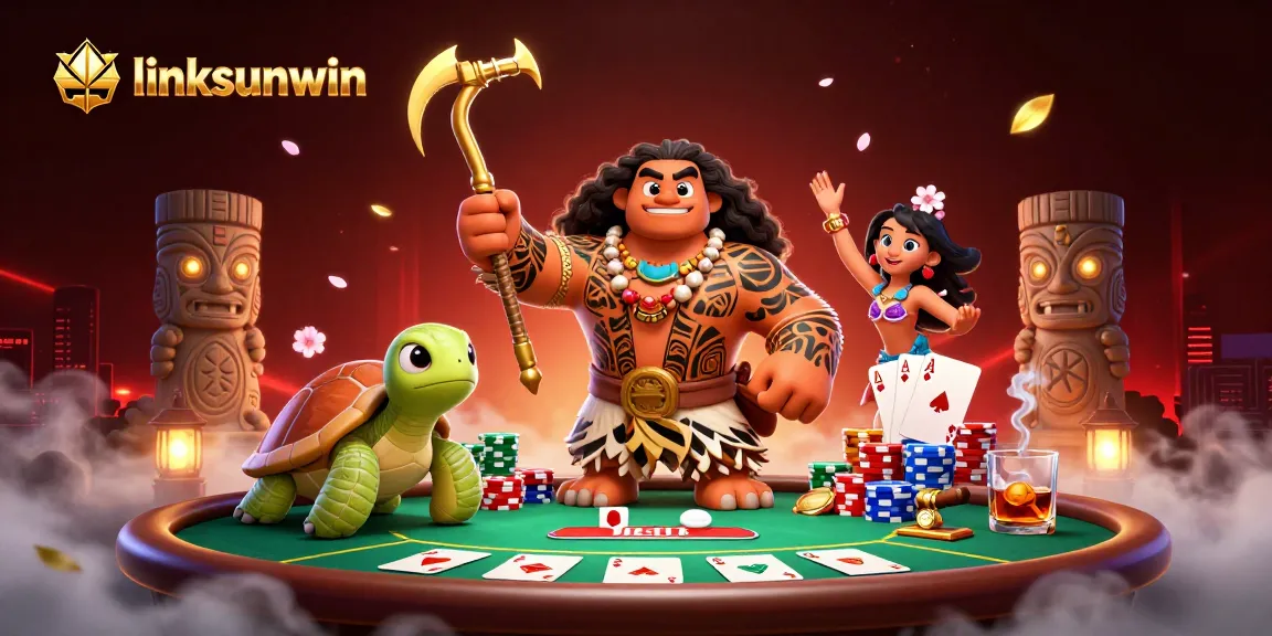 Play poker with linksunwin while enjoying an immersive 3D adventure featuring vibrant characters and casino elements.