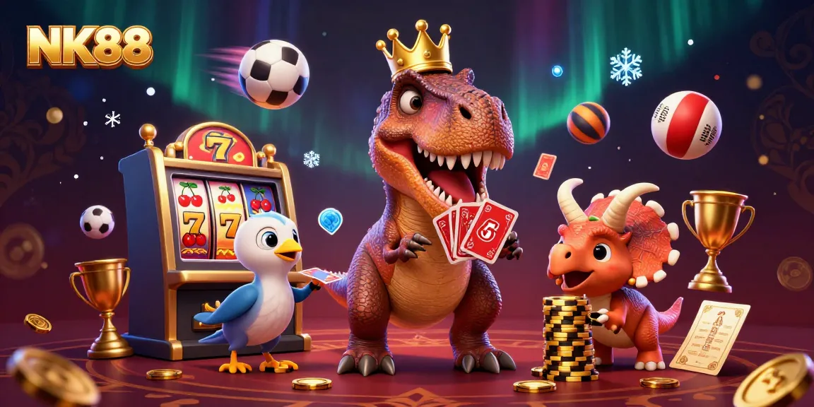 Experience exhilarating gaming with NK88's vibrant casino scene featuring dynamic characters and golden chips.