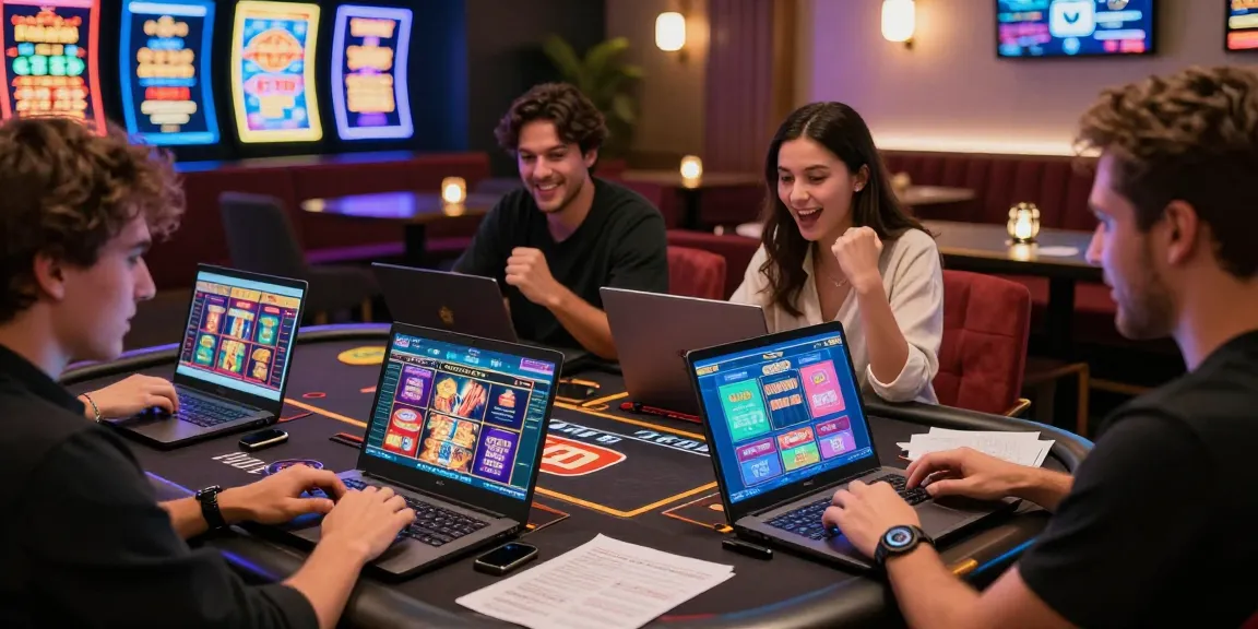 Players enjoying credit card casinos online, showcasing thrilling games and secure payments in a vibrant gaming lounge.