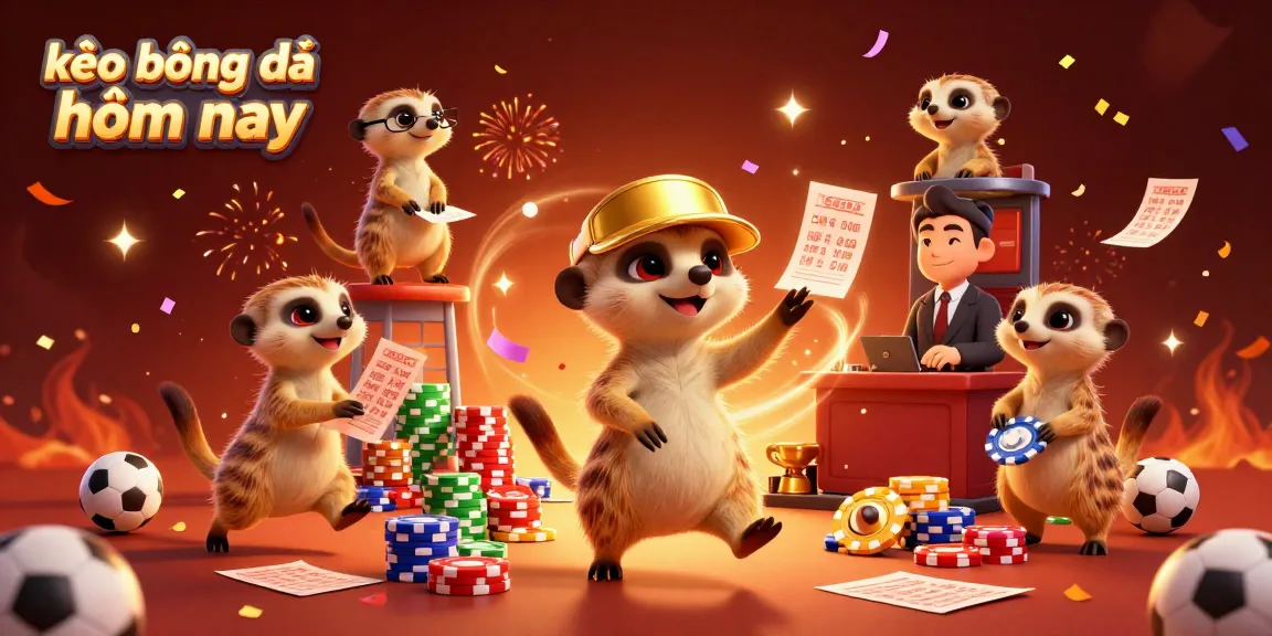 Experience today's exciting sports betting action with kèo bóng đá hôm nay, featuring vibrant meerkats managing a lively betting scene.