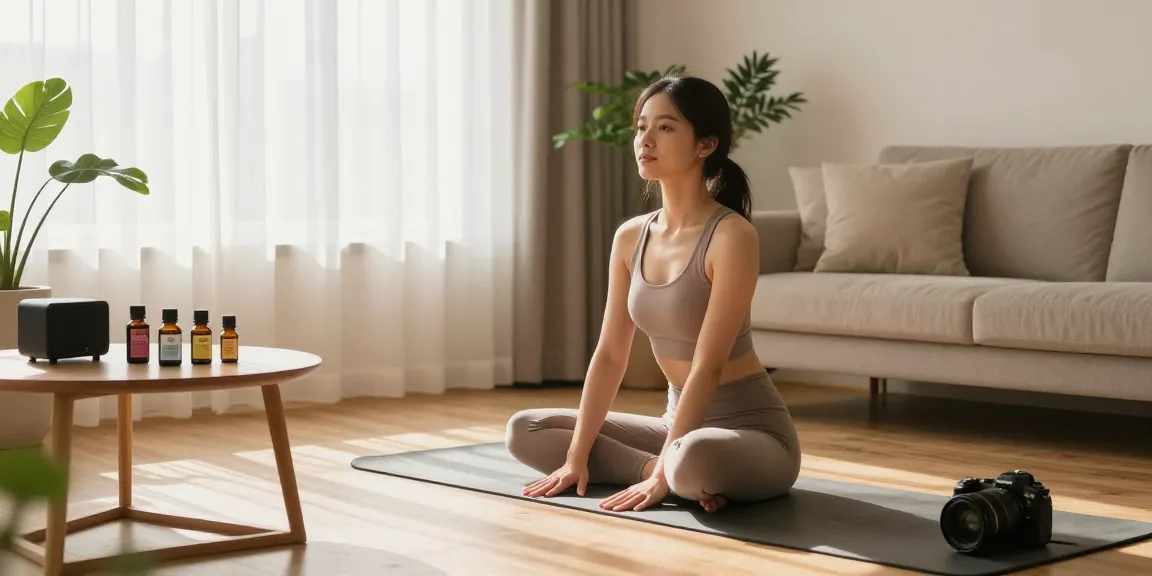 Explore the benefits of cbd oil Canada in a serene home wellness environment with yoga and relaxation.