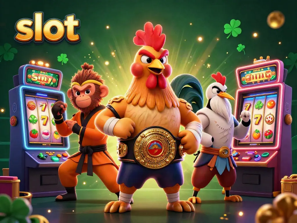 Slot modern dengan karakter menarik yang berputar-roda dan simbol keberuntungan.