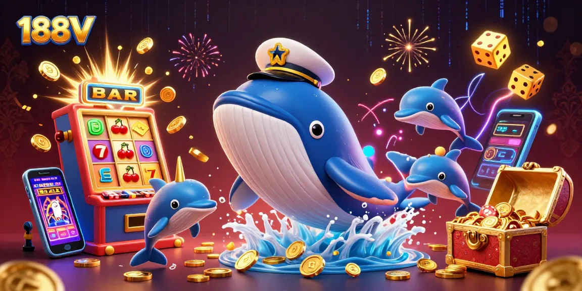 Experience thrilling wins at 188V with playful dolphins and a majestic whale among dazzling casino treasures.