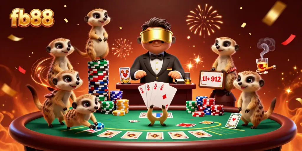 Experience the excitement of fb88 casino with meerkats juggling chips in a vibrant 3D scene.