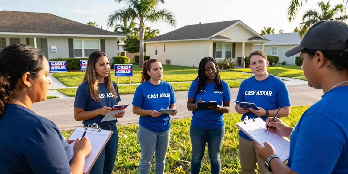 Community activists discussing local issues about Casey Askar's campaign in Florida neighborhood.