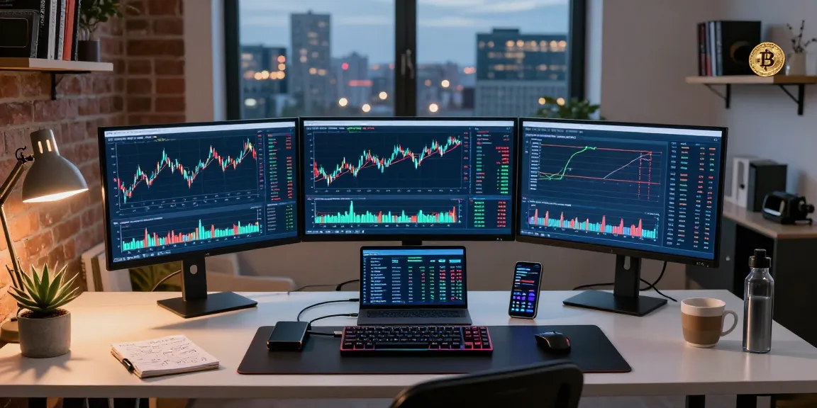 خدمات الامتثال للعملات المشفرة في مساحة عمل حديثة تستخدم لتحليل السوق والتداول الآمن بالعملات الرقمية.