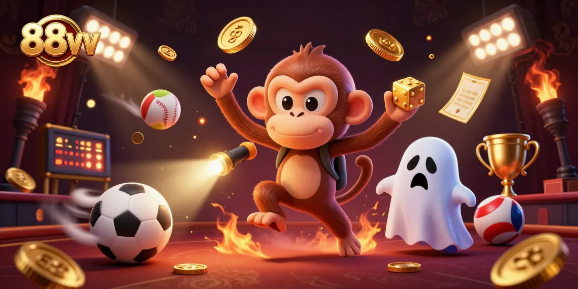 Engage in thrilling gameplay with 88vv featuring a mischievous monkey and betting elements