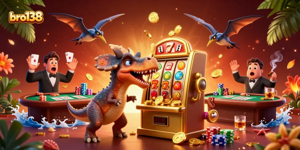 bro138 engages players with a thrilling jackpot scene featuring vibrant casino elements.