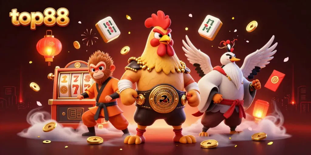Engage with top88's vibrant casino atmosphere featuring exciting characters and gaming elements.