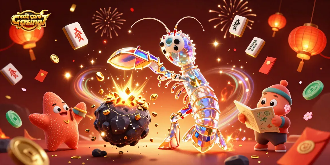 Engage with the credit card casino world, featuring a galactic shrimp amid vibrant game elements.