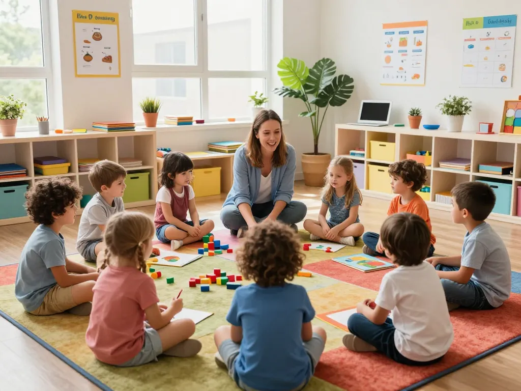 Engaging preschool environment showing children learning and playing with panen178 materials in a bright classroom