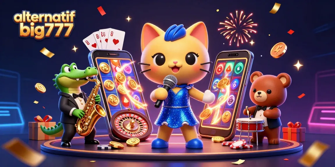 Experience the excitement of alternatif big777 with vibrant casino characters and slot game action.