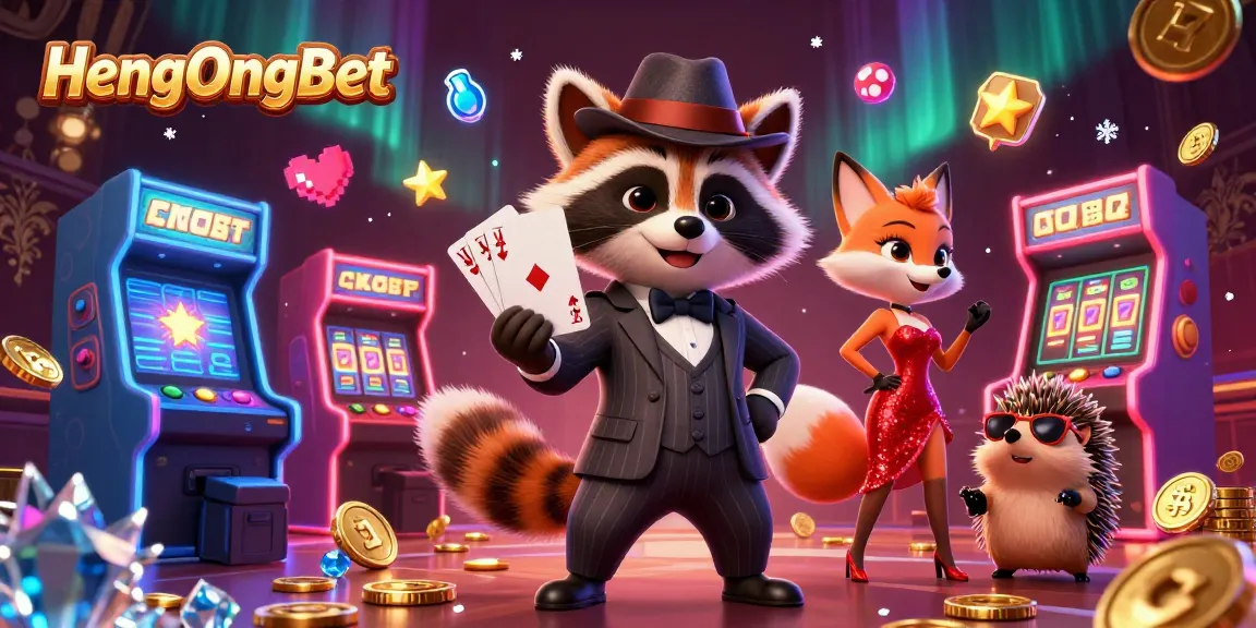 Experience thrilling gaming with HengOngBet's exciting casino atmosphere in this dynamic 3D illustration.