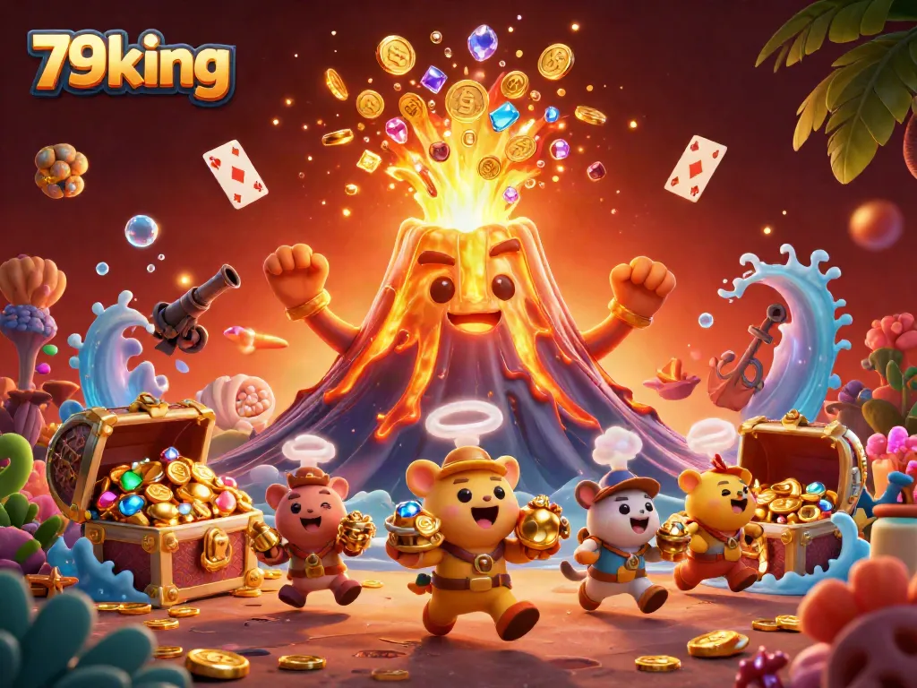 Engage in thrilling gaming adventures at 79king with an explosion of treasures in a vibrant casino setting.