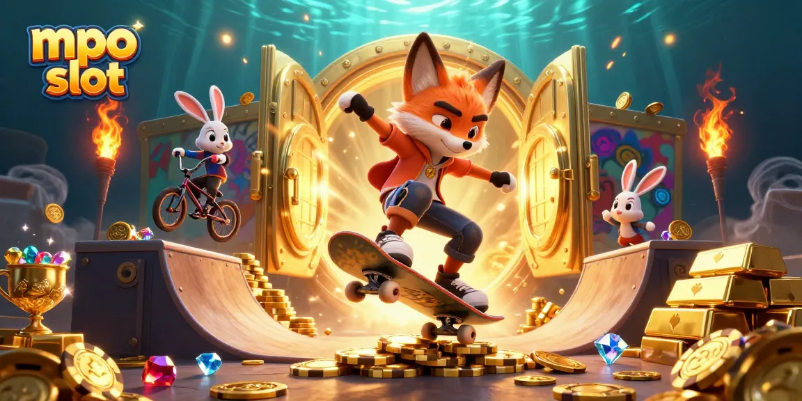 MPO slot players enjoy action-packed gaming as animated characters celebrate wins in a vibrant casino