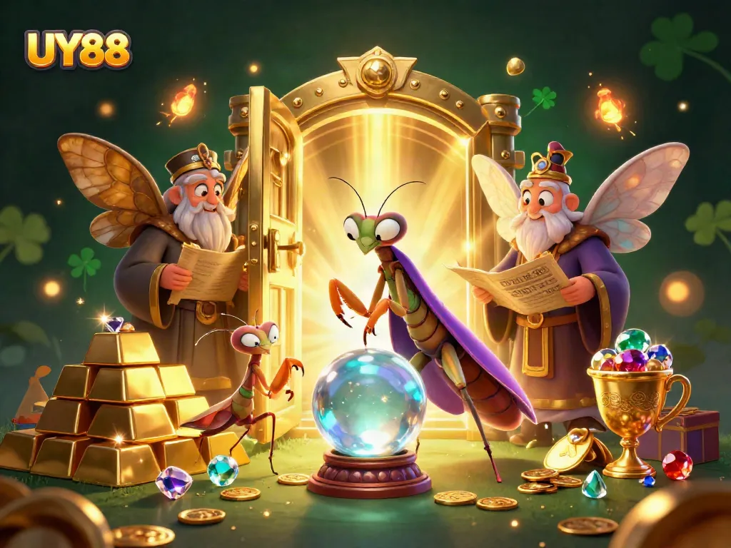 Experience mystical gambling fortune with UY88 in vibrant 3D illustration.