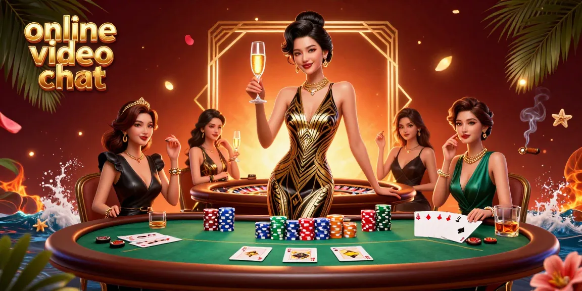 Engage in online video chat with friends in a vibrant casino setting, showcasing thrilling poker gameplay.