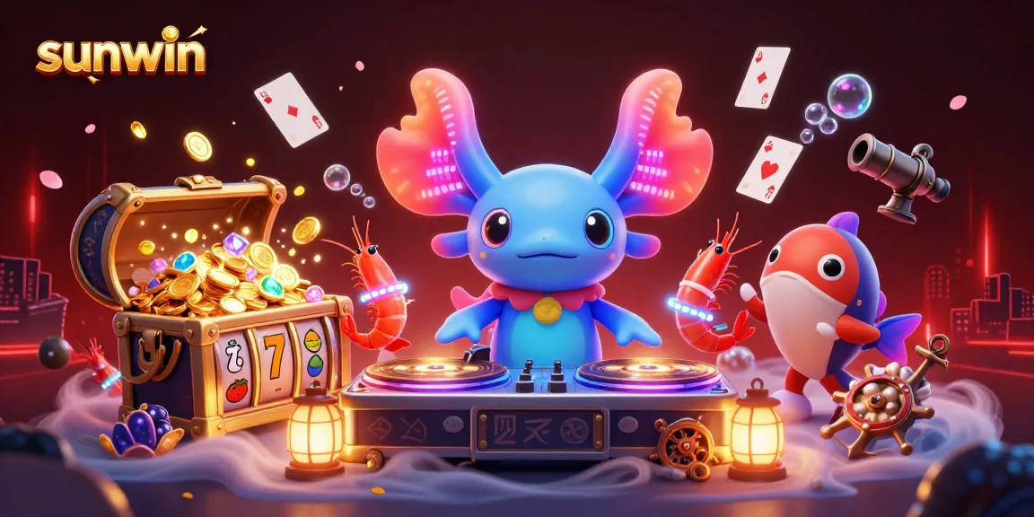 Engage in thrilling gameplay at sunwin with neon characters amidst vibrant casino elements.