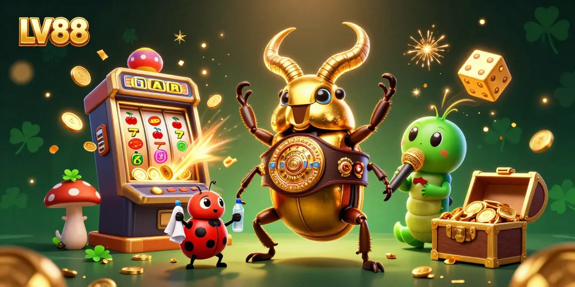 Engage with LV88's exciting slot game experience amidst vibrant 3D characters and dynamic casino elements.