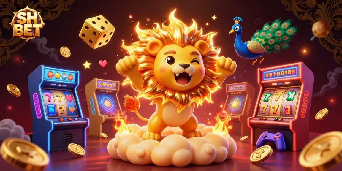 Experience thrilling gaming with SH BET in a vibrant 3D casino scene featuring colorful game elements.