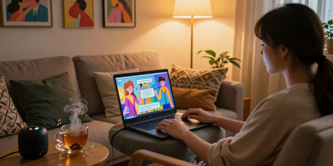 Engaging in ai nsfw chat with animated characters in a cozy living room setting.