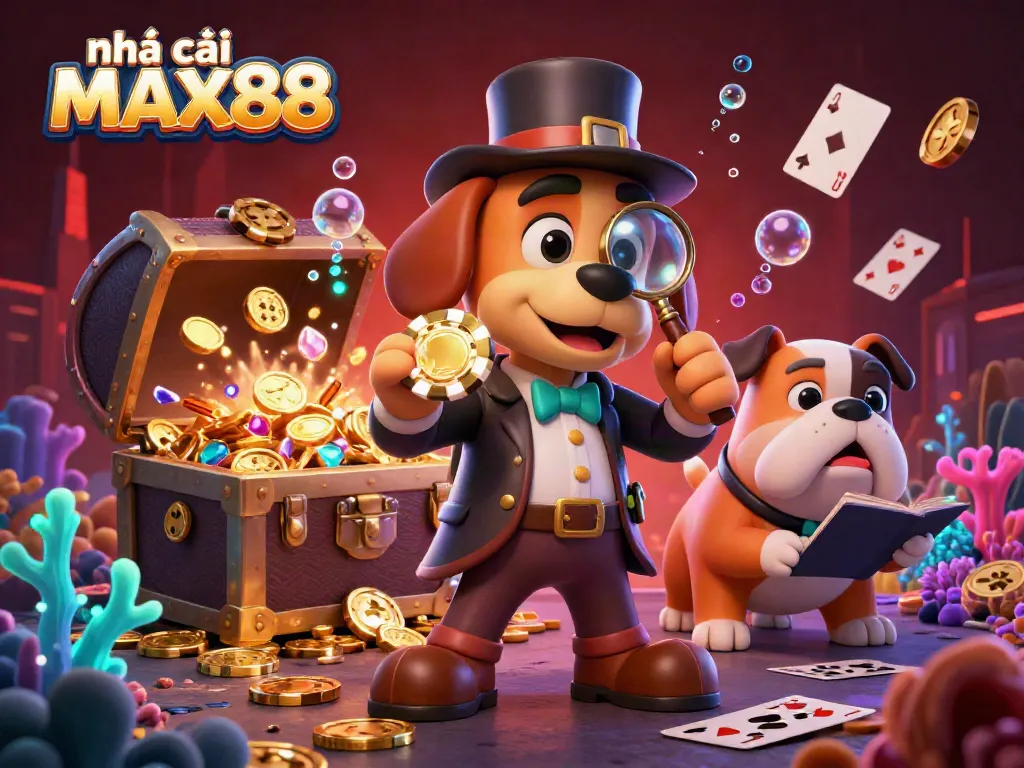 Engage with the thrilling world of nhà cái MAX88 featuring vibrant characters in an adventurous casino scene.