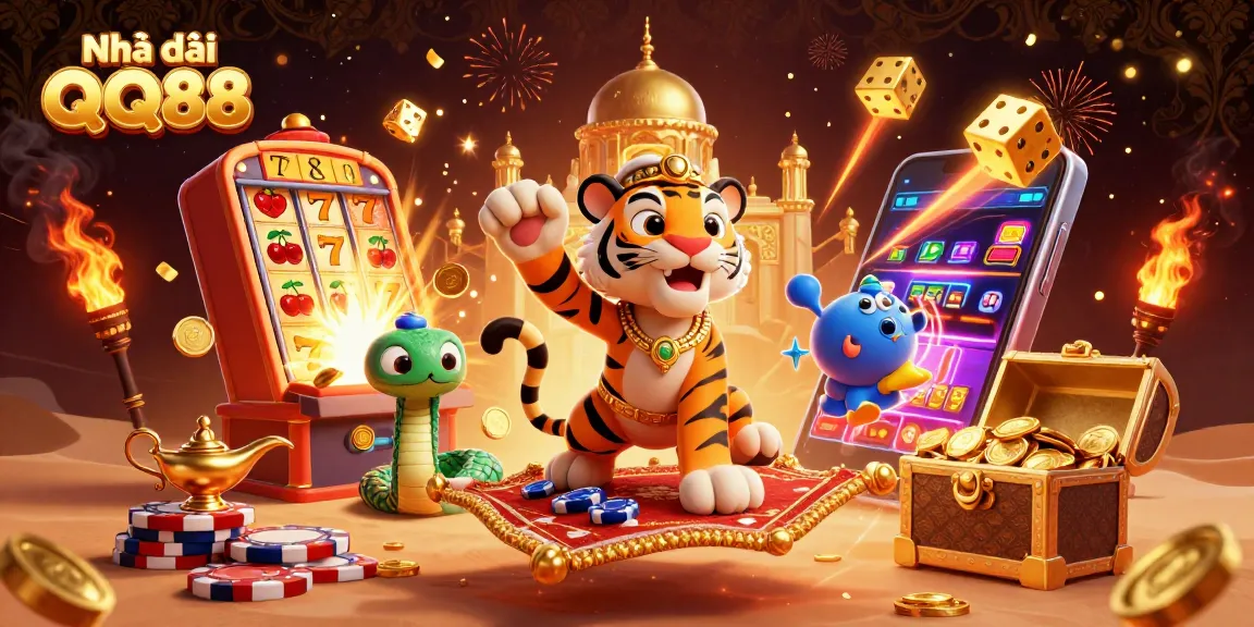 Join the thrill with Nhà cái QQ88, featuring a colorful casino scene full of action and excitement.