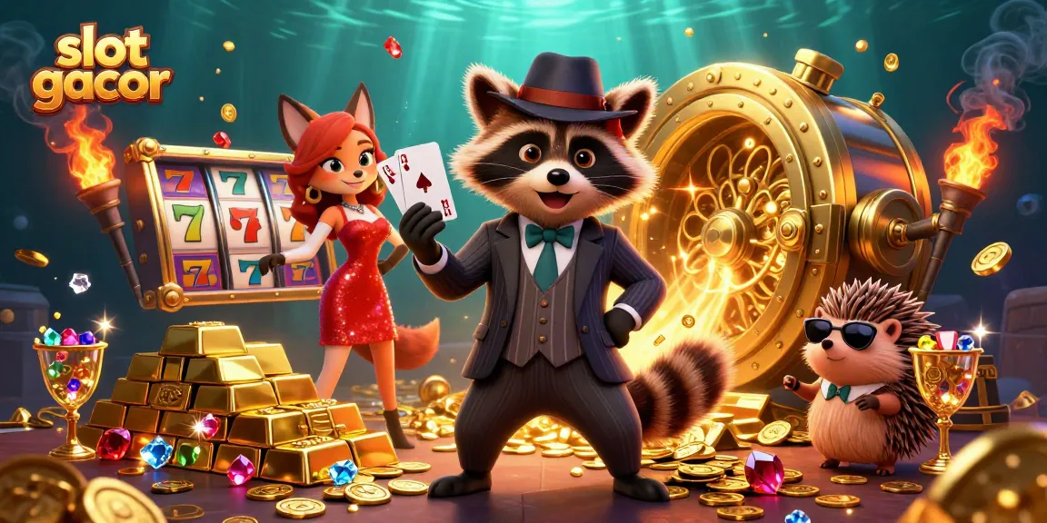 Experience thrilling slot gacor action with a suave raccoon and enchanting fox amidst riches.