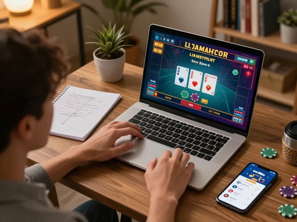 Player enjoying live dealer game on net88io with strategic notes in cozy environment