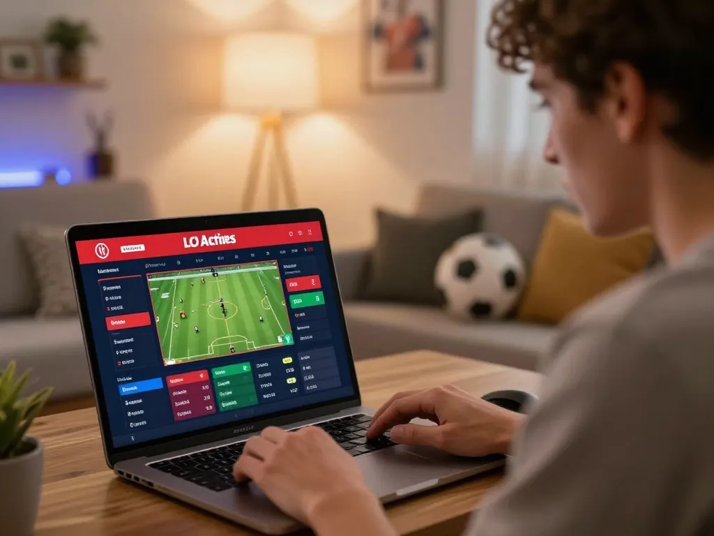 User engaging in online sports betting on a laptop while checking ytr88's betting odds and options in a cozy home setting.