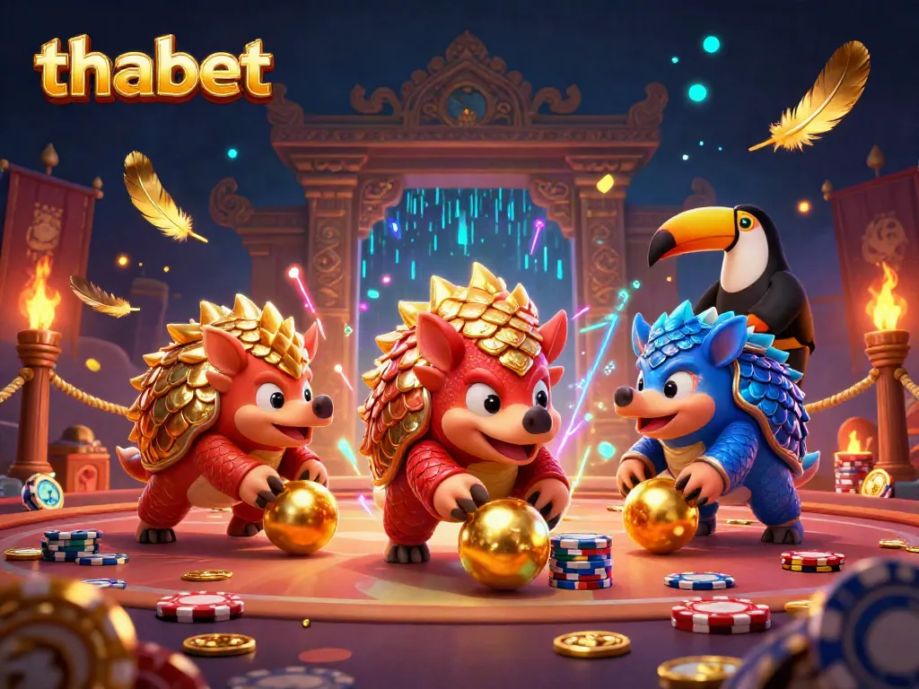 Engage with thabet's vibrant casino action featuring rival pangolins with golden casino elements.