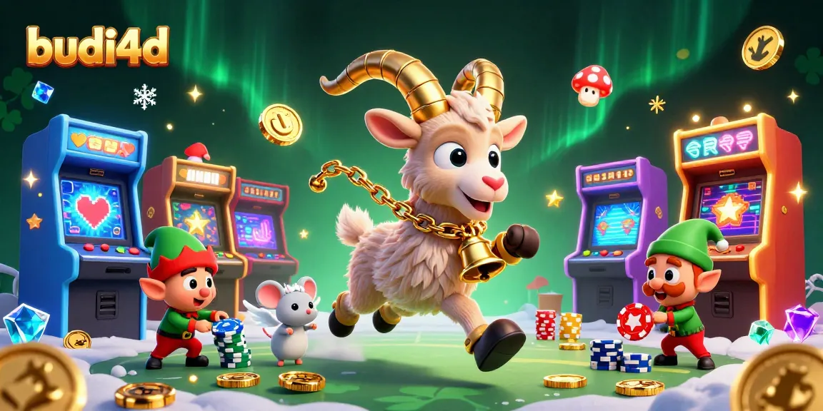 Budi4d brings excitement as naughty elf gremlins steal poker chips in a vibrant casino illustration.