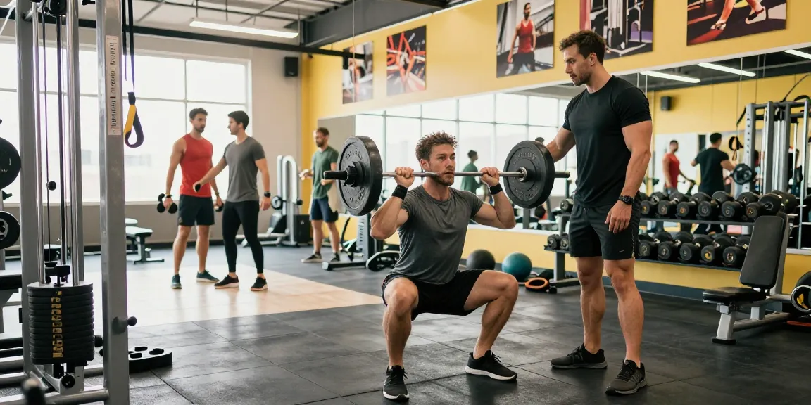 Entrenador motivando en Esteroidesshop mientras atleta levanta pesas en el gimnasio.