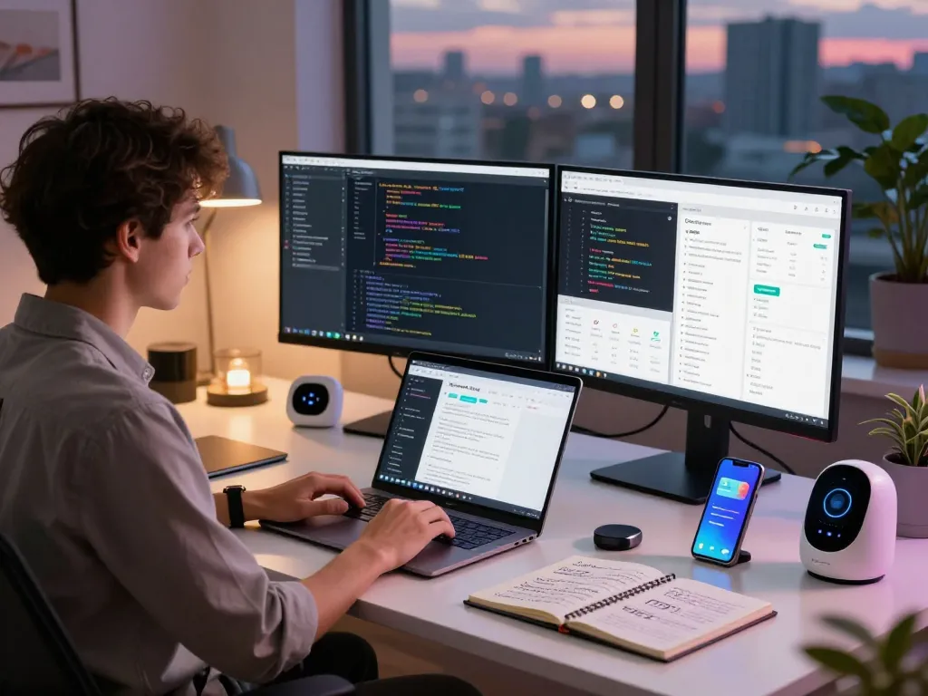 User engaging with OpenClaw AI in a modern workspace, showcasing productivity tools and technology.
