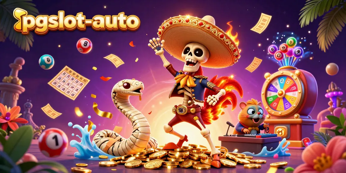 Experience thrilling wins with pgslot-auto in a vibrant 3D casino scene featuring dynamic characters.
