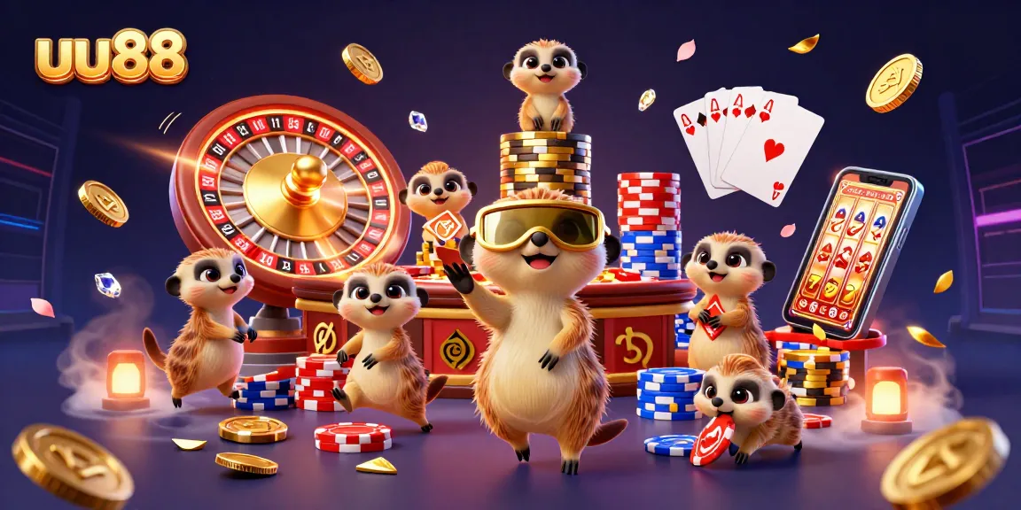 Experience the excitement of uu88 in a vibrant 3D casino scene with playful meerkats and dynamic game elements.