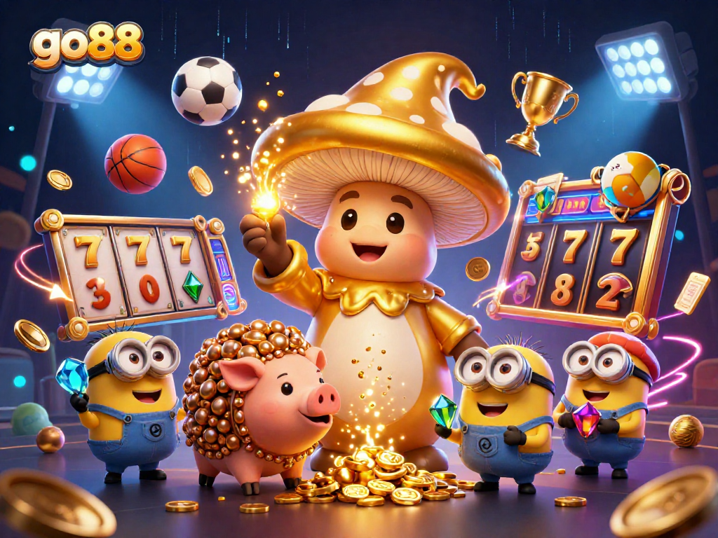 Win big at go88 with a magical casino adventure featuring golden mushroom wizard and treasure-finding pig