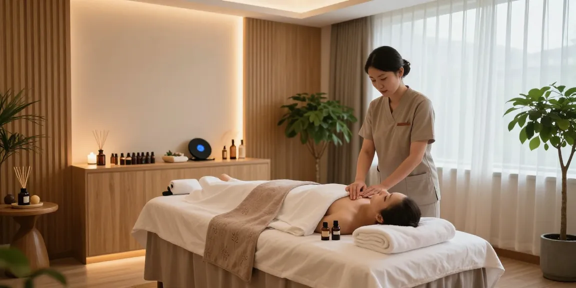 Relaxing 1인샵 massage room with serene ambiance and natural decor.
